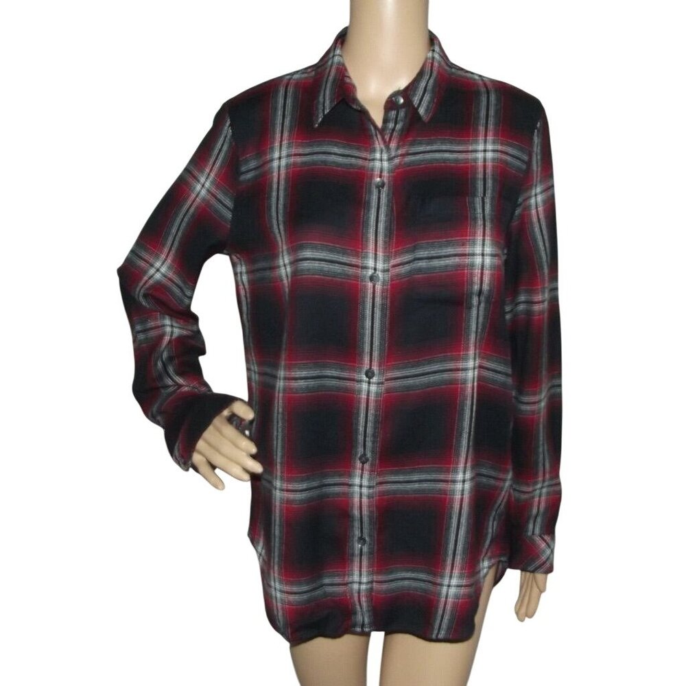 Madewell Shirt Womens Size Medium red black white Soft Flannel Plaid button down